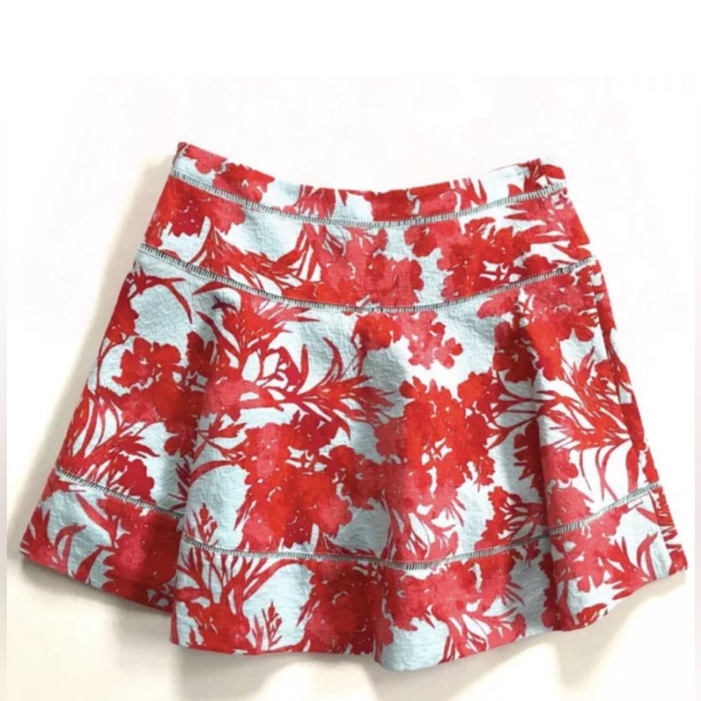 Banana Republic Red & Blue Floral Circle Skater Mini Skirt Lined Cotton, Sz 12